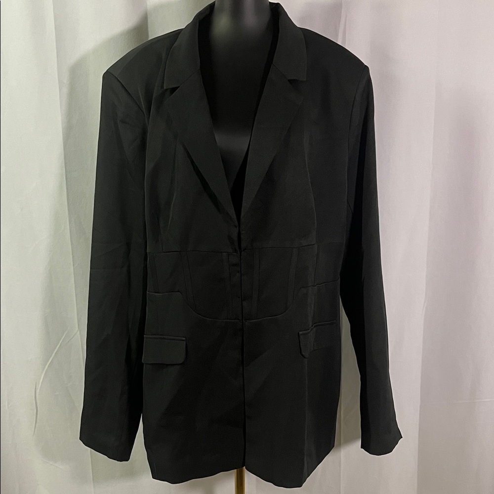 NWT PrettyLittleThing Black Corset Waist Detail Blazer